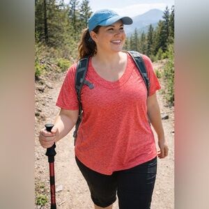 Merrell Womens Helio Tee XL Nectarine Heather Orange Mesh Back Running Shirt